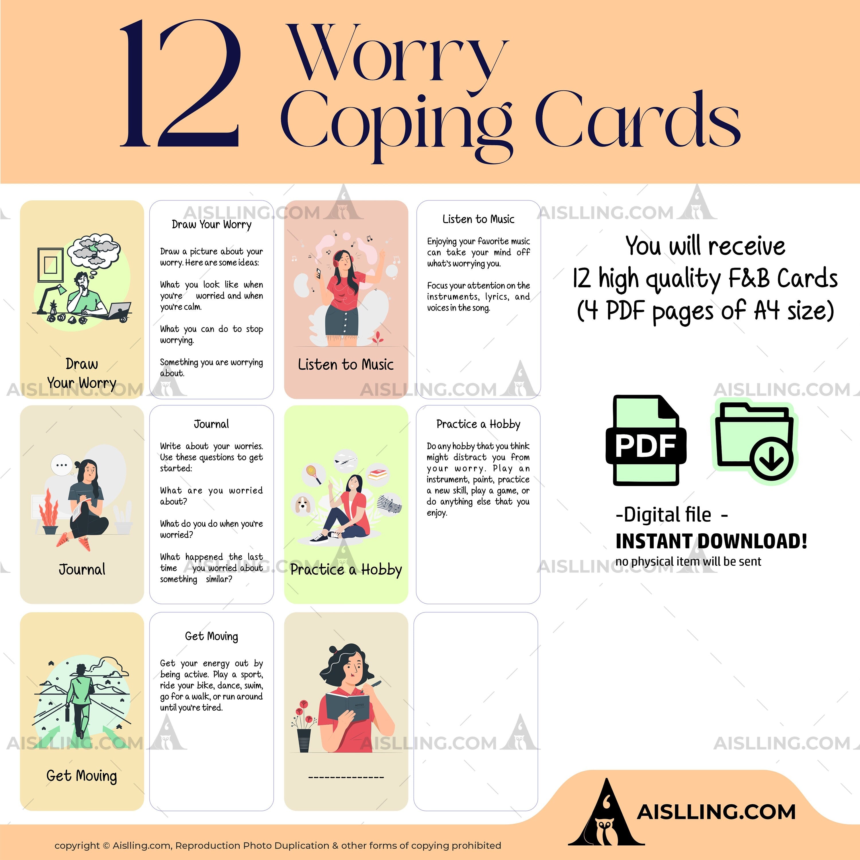 Adhd Worksheets — Worry Coping Cards Therapy Tools Mindfulness Cards Therapy Office Decor Social Psychology... | Mindfulness printable