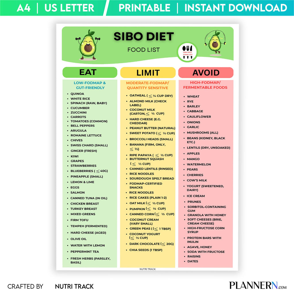 Diet Printable — SIBO Diet Food List Printable, SIBO, Friendly Food Chart, PDF, Fodmap Grocery List, Eat Li... | Nutri Track printable