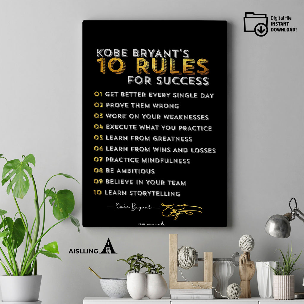 Aislling — Minimalist Mamba Mentality Quote, Kobe Bryant’s 10 Rules for Success Poster, NBA Black Mamba Bas... | Aislling printable