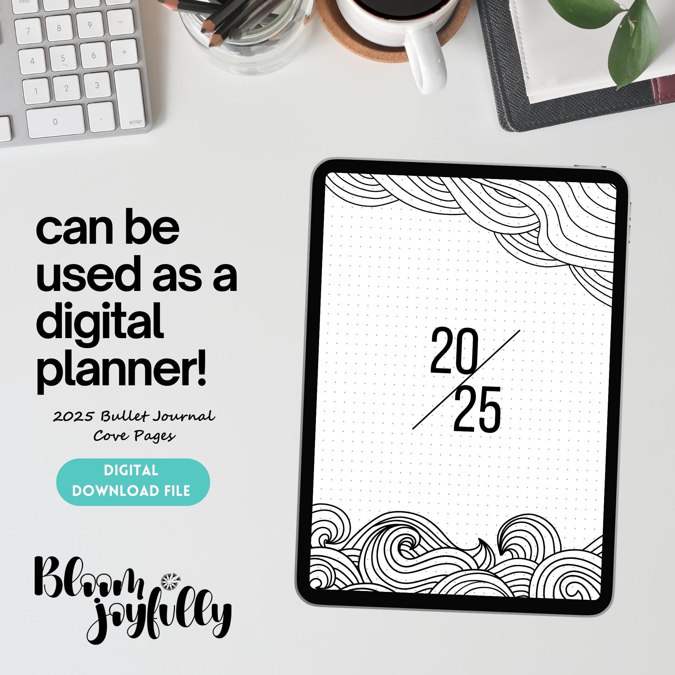 2025 Cover Pages — 2025 Bullet Journal Cover Page, PRINTABLE Title Page, 2025 Planner Cover, BUJO Cover Pag... | Bloom Joyfully printable