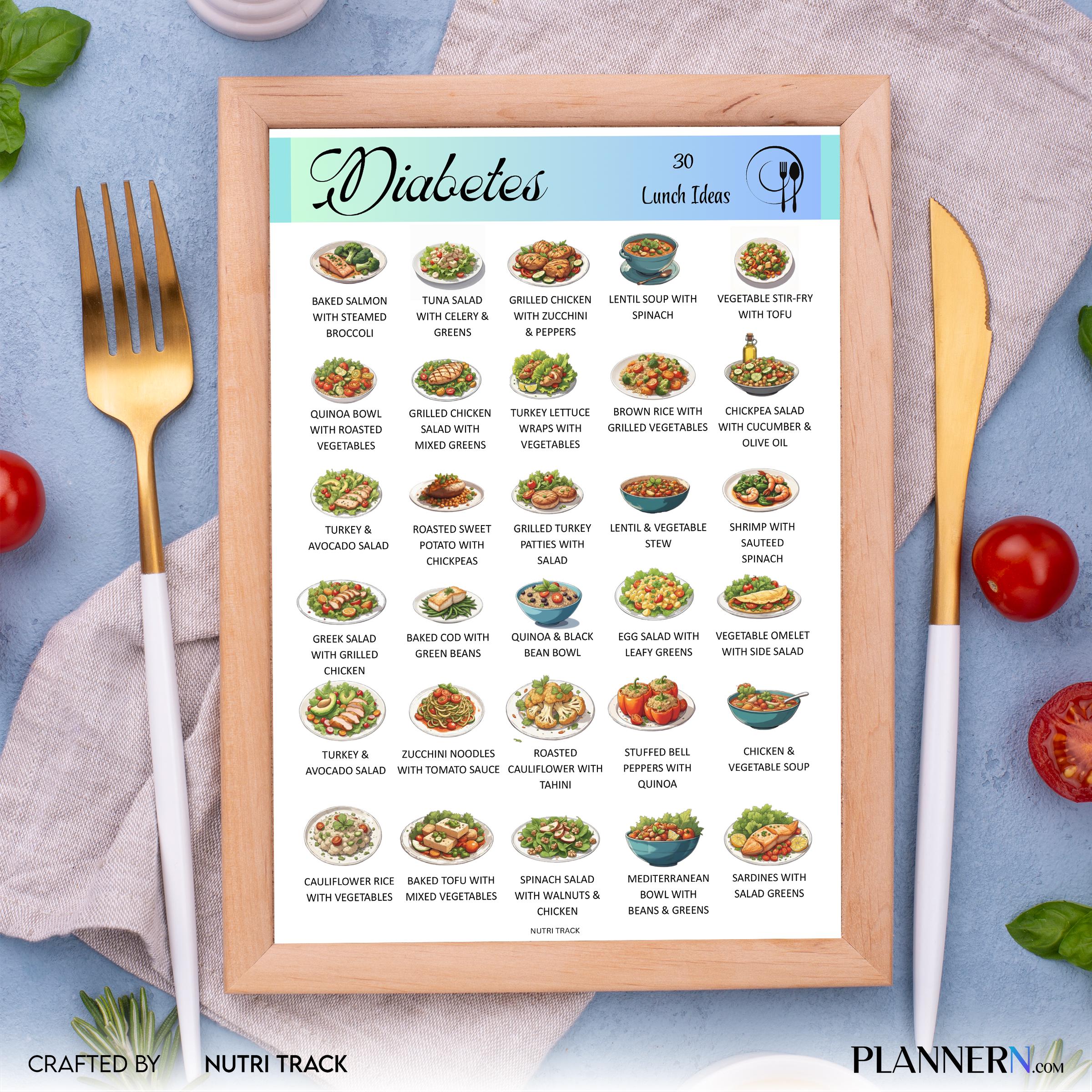Blood Sugar Control — 30 Diabetes Friendly Lunch Ideas, Low Sugar Lunch Printable PDF, Blood Sugar Friendly... | Nutri Track printable