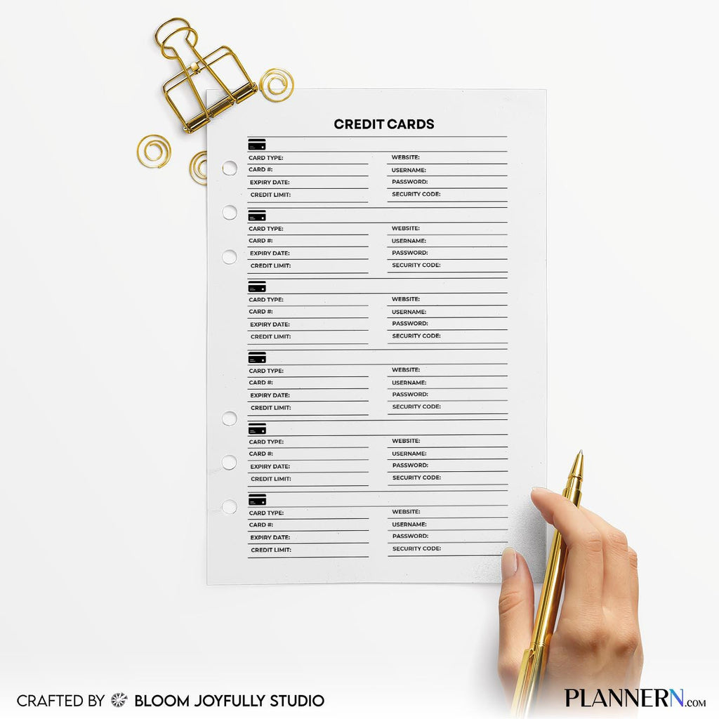 Budget Planner — Credit Card Information Tracker PRINTABLE, Card Details and Payment Log, Finance Planner, ... | Bloom Joyfully printable