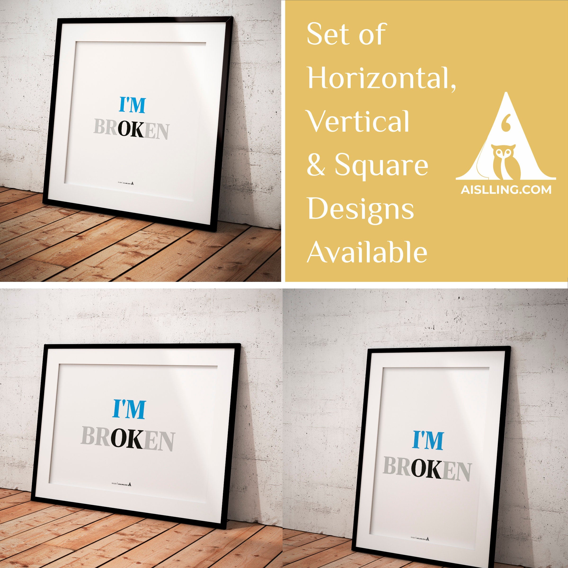 Aislling — I am OK 'broken, Quote Poster Printable Inspirational Quote Poster Motivational Art Famous Quotes | Aislling printable