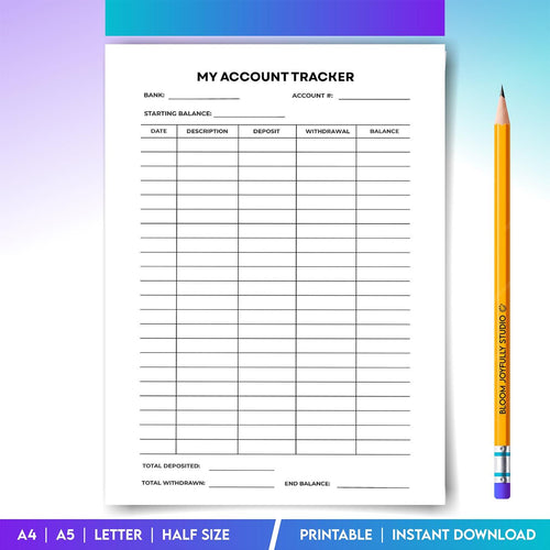 Account Balance — Account Tracker PRINTABLE, Personal Finance Planner Insert, Budget and Money Organizer PD... | Bloom Joyfully printable