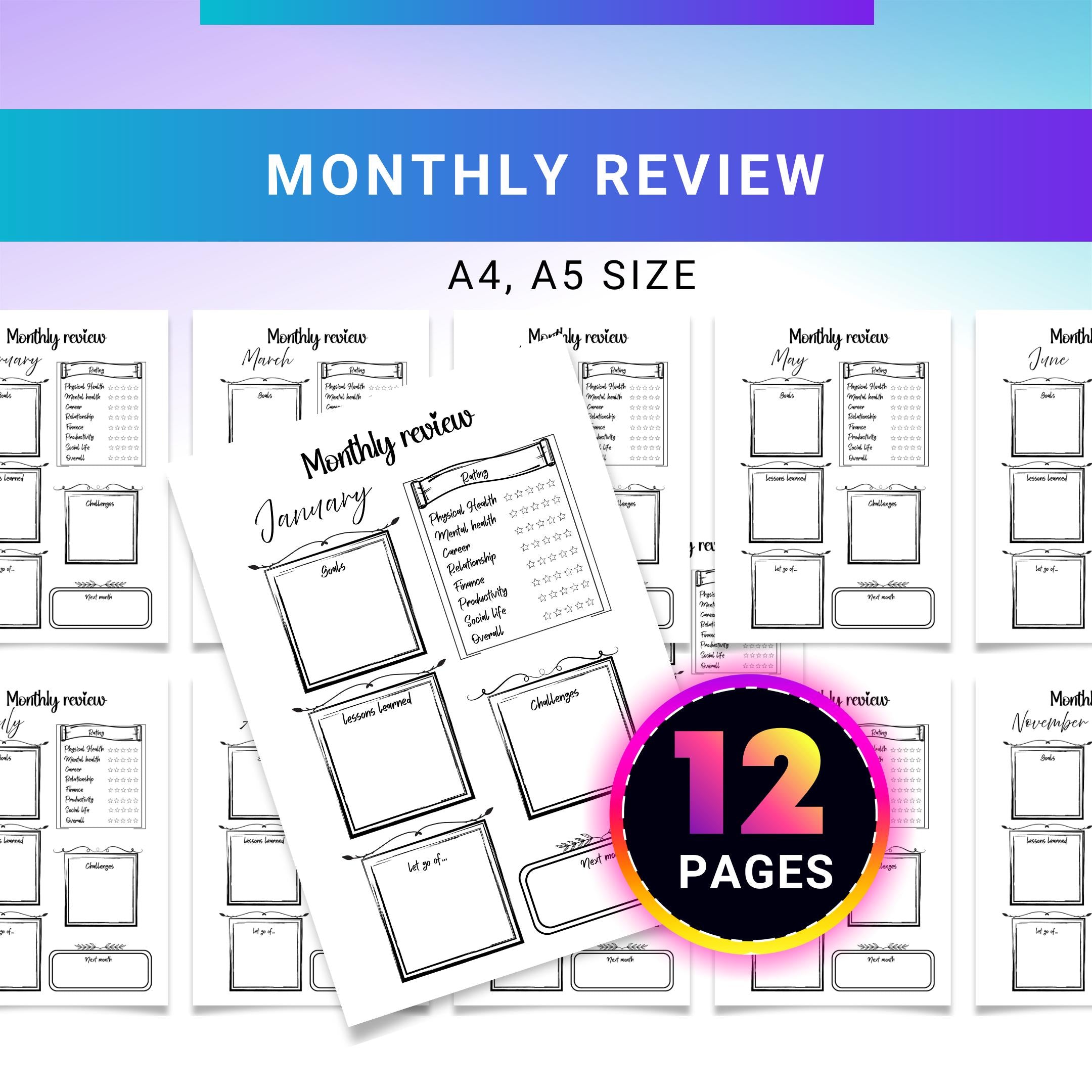 Digital Planner — Monthly Reflection PRINTABLE, Productivity and Goal Review Sheet, Monthly Reset Planner, ... | Bloom Joyfully printable