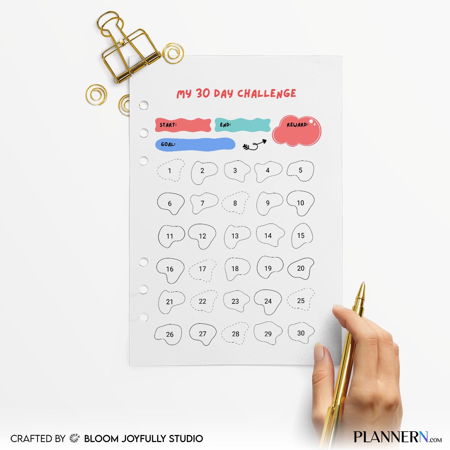 30 Day Challenge PRINTABLE, Daily Goal Tracker, Self Improvement Planner, A4, A5, Letter, Half size, Instan... | Bloom Joyfully printable