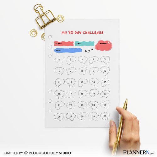 30 Day Challenge PRINTABLE, Daily Goal Tracker, Self Improvement Planner, A4, A5, Letter, Half size, Instan... | Bloom Joyfully printable