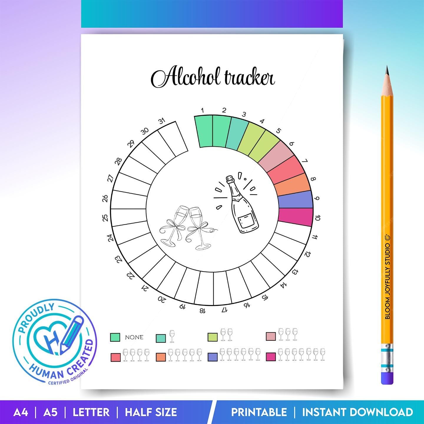 Alcohol Log — Alcohol Consumption Tracker Printable, Drink Log Template, Monthly Drinking Habit Tracker, We... | Bloom Joyfully printable