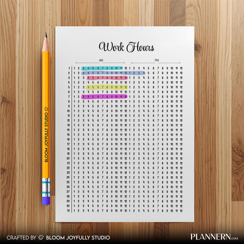 Employee Time Sheet — Work Hours Tracker, Work Hours Log, Track Hours and Overtime, Work Time Schedule, PRI... | Bloom Joyfully printable