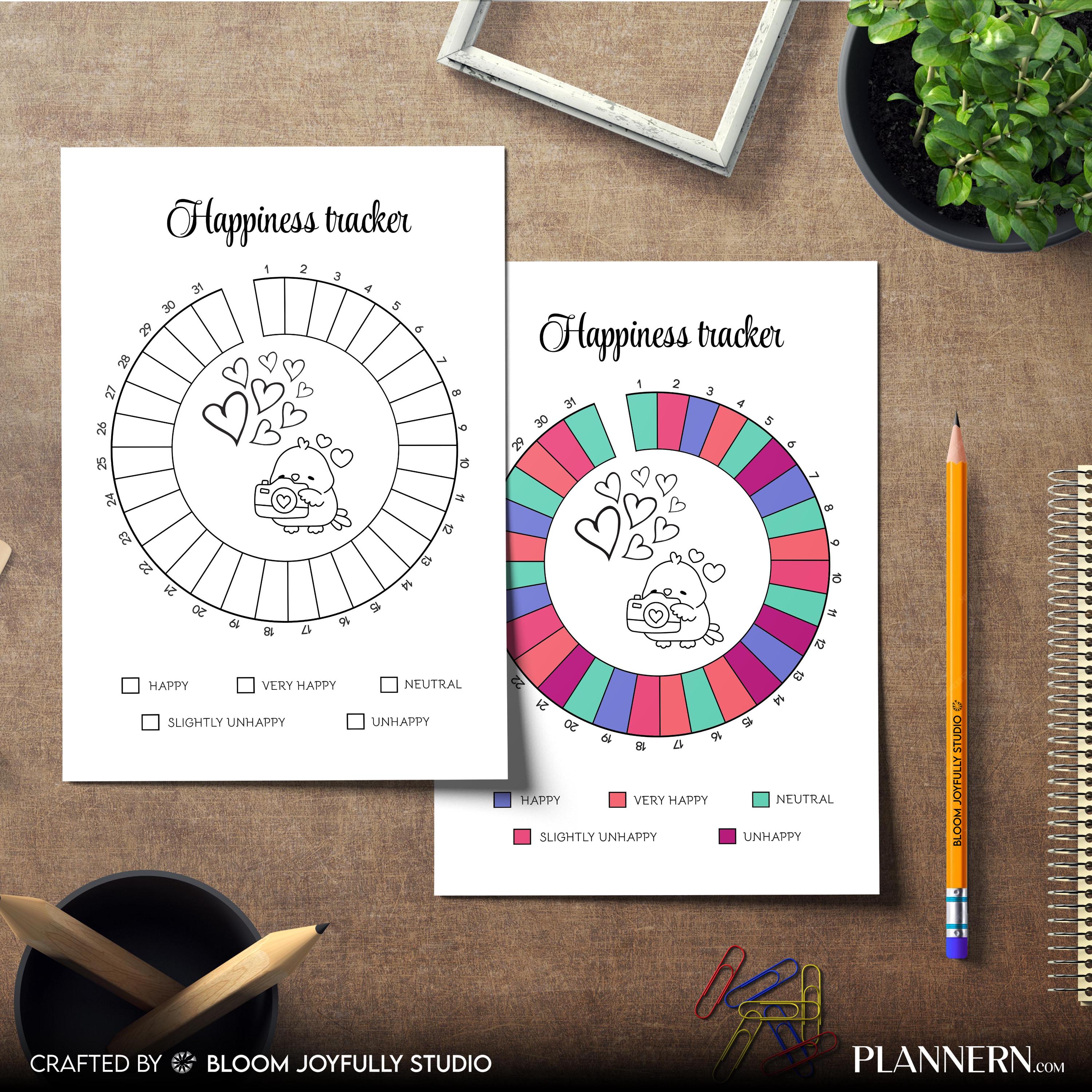 Daily Happiness — Happiness Tracker PRINTABLE, Daily Mood and Happiness Journal, Self, care Planner, Mindfu... | Mindfulness printable