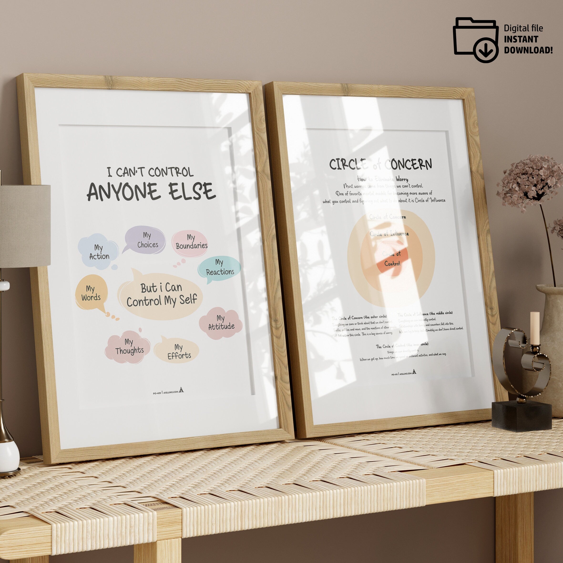 Adhd Worksheets — Set of 3 Prints, Circle of Concern Influence POSTER CARD, ADHD, Autism, coping skills, me... | Mindfulness printable