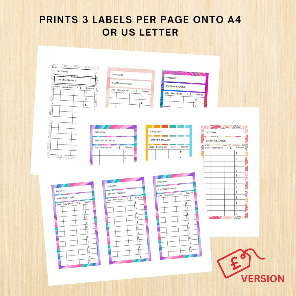 British Pounds — CASH Envelope Inserts (GBP) Printable PDF, 3x6 inch, Budgeting Inserts, Cash Spending Log,... | Bloom Joyfully printable