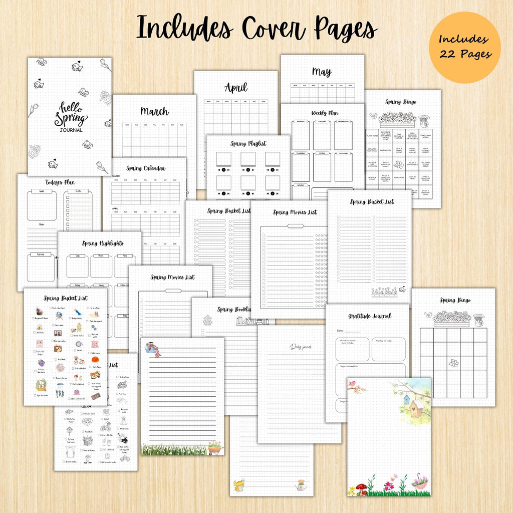 Daily Journal Print — Spring Journal Bundle, Spring Blossom Journal PRINTABLE, Seasonal Planner, Spring Buc... | Mindfulness printable