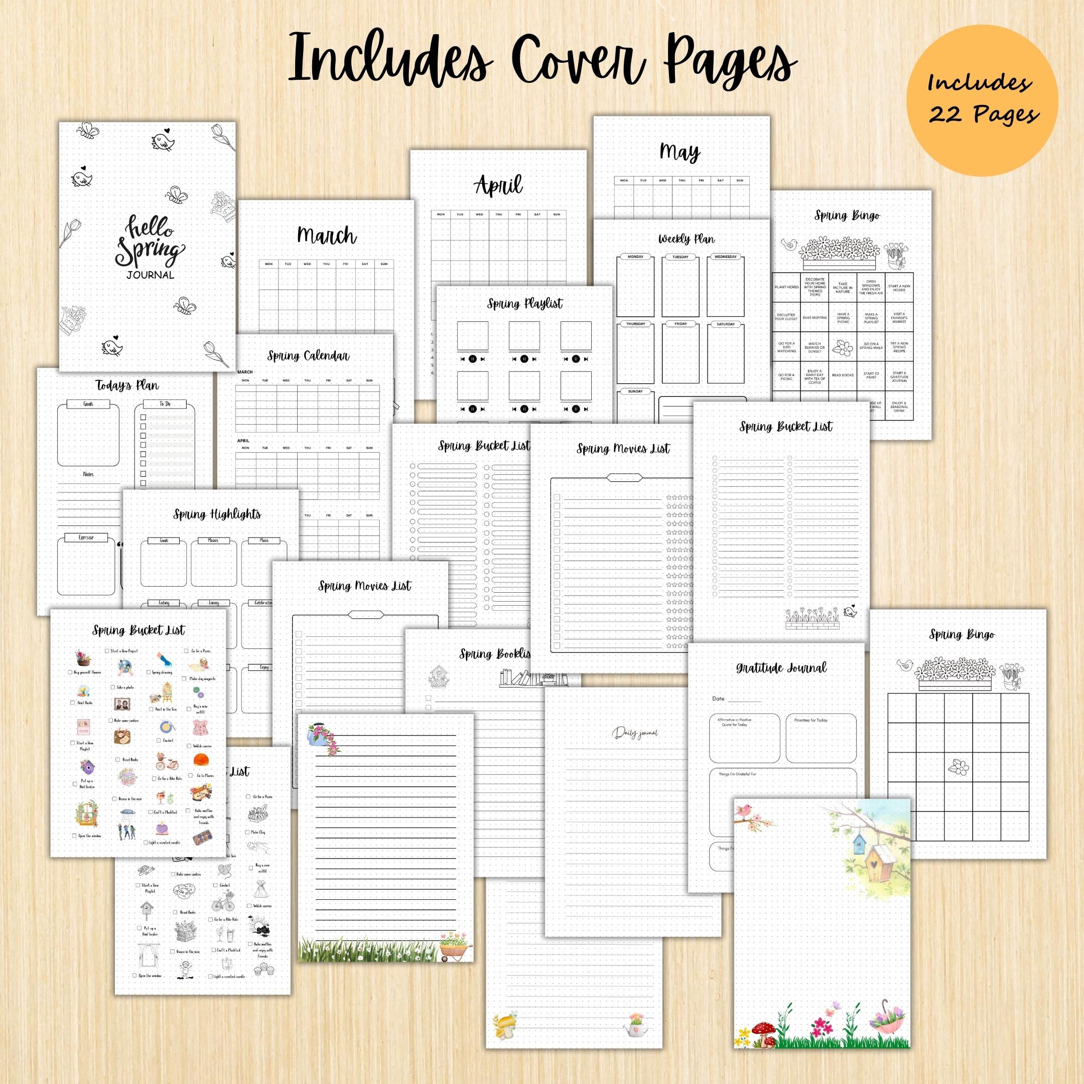 Daily Journal Print — Spring Journal Bundle, Spring Blossom Journal PRINTABLE, Seasonal Planner, Spring Buc... | Mindfulness printable