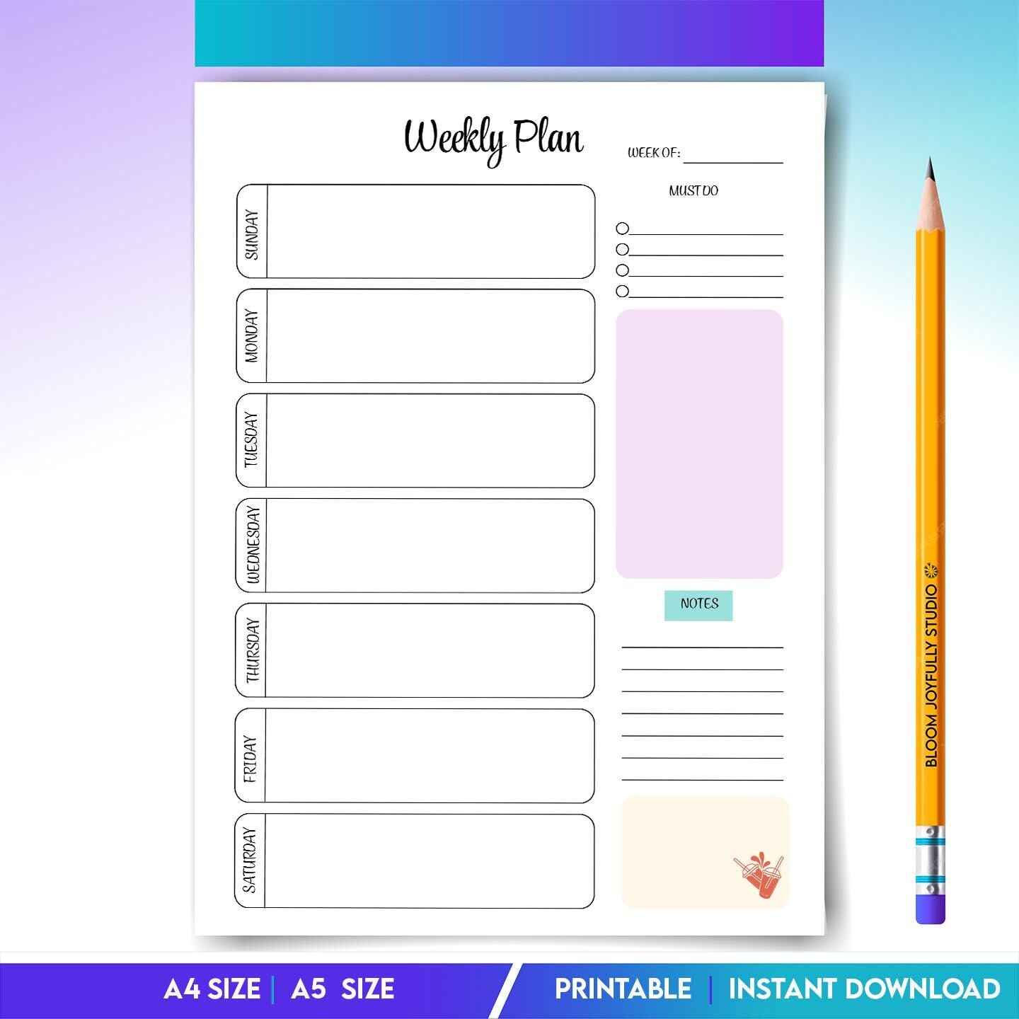 Daily Planner — Weekly Planner Printable, Weekly Schedule Organiser, To Do List Planner, Weekly Plan, Weekl... | Bloom Joyfully printable