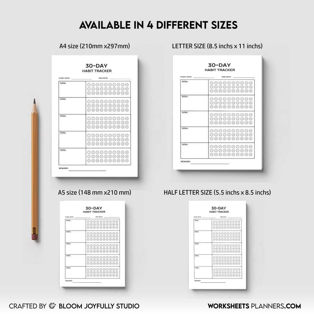Daily Habits — 30 Day Challenge PRINTABLE, Habit Tracker, Goal Setting, Habit Challenge, A4/A5/Letter/Half,... | Bloom Joyfully printable