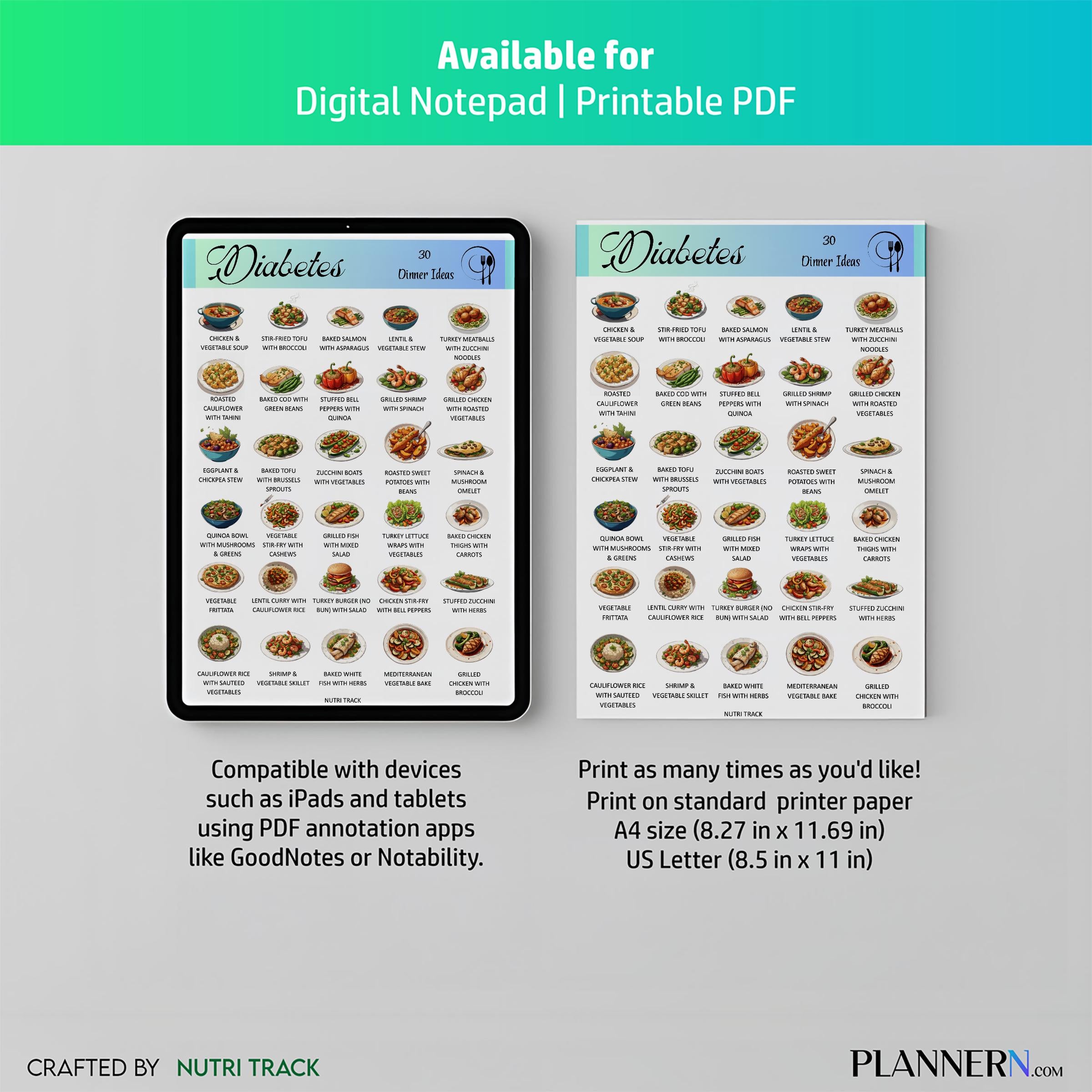 Blood Sugar Control — 30 Diabetes Friendly Dinner Ideas, Low Sugar Dinner Printable PDF, Blood Sugar Friend... | Nutri Track printable