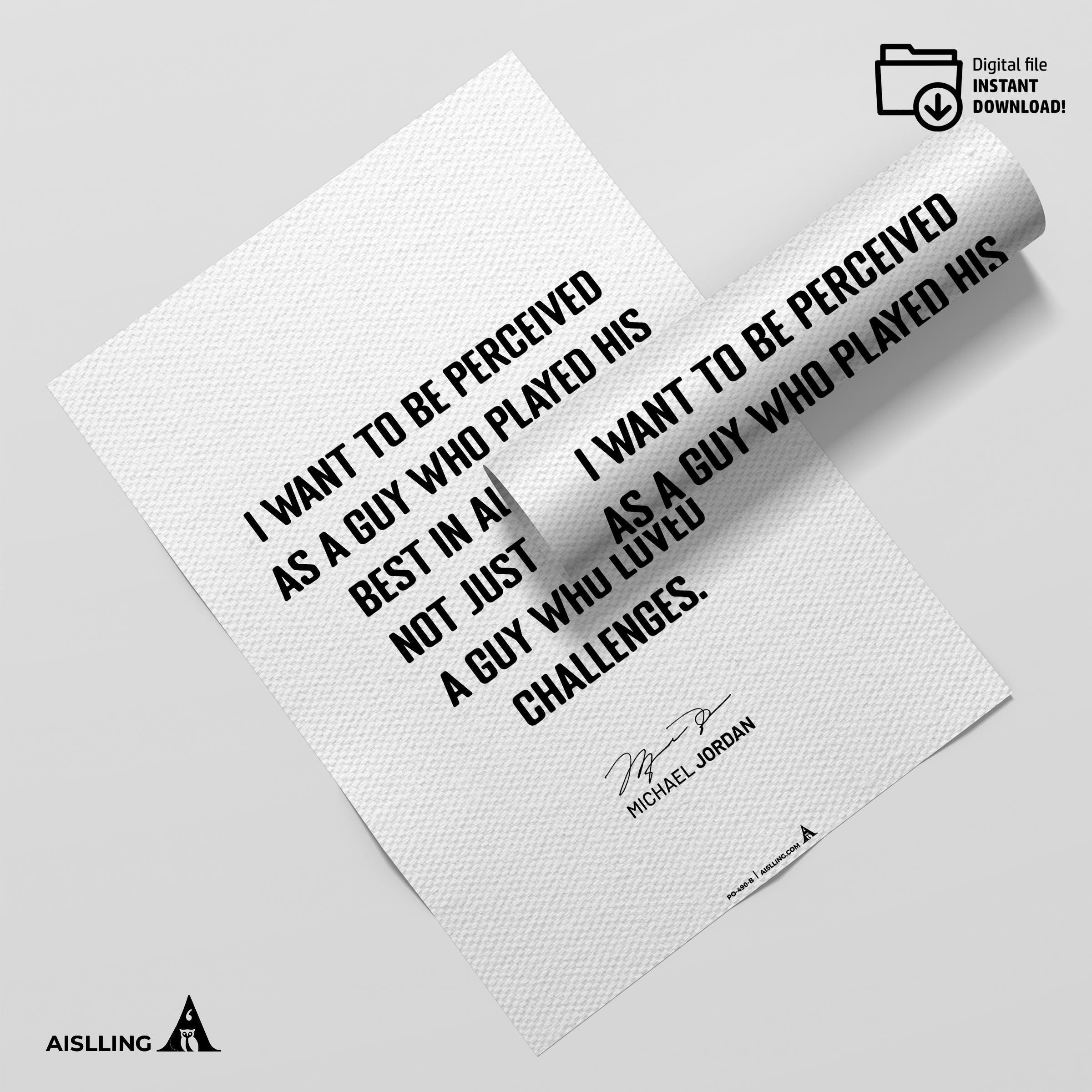 Athlete Quote — Michael Jordan Quote Wall Art Printable – "I Want to Be Perceived" – Motivational Basketbal... | Aislling printable