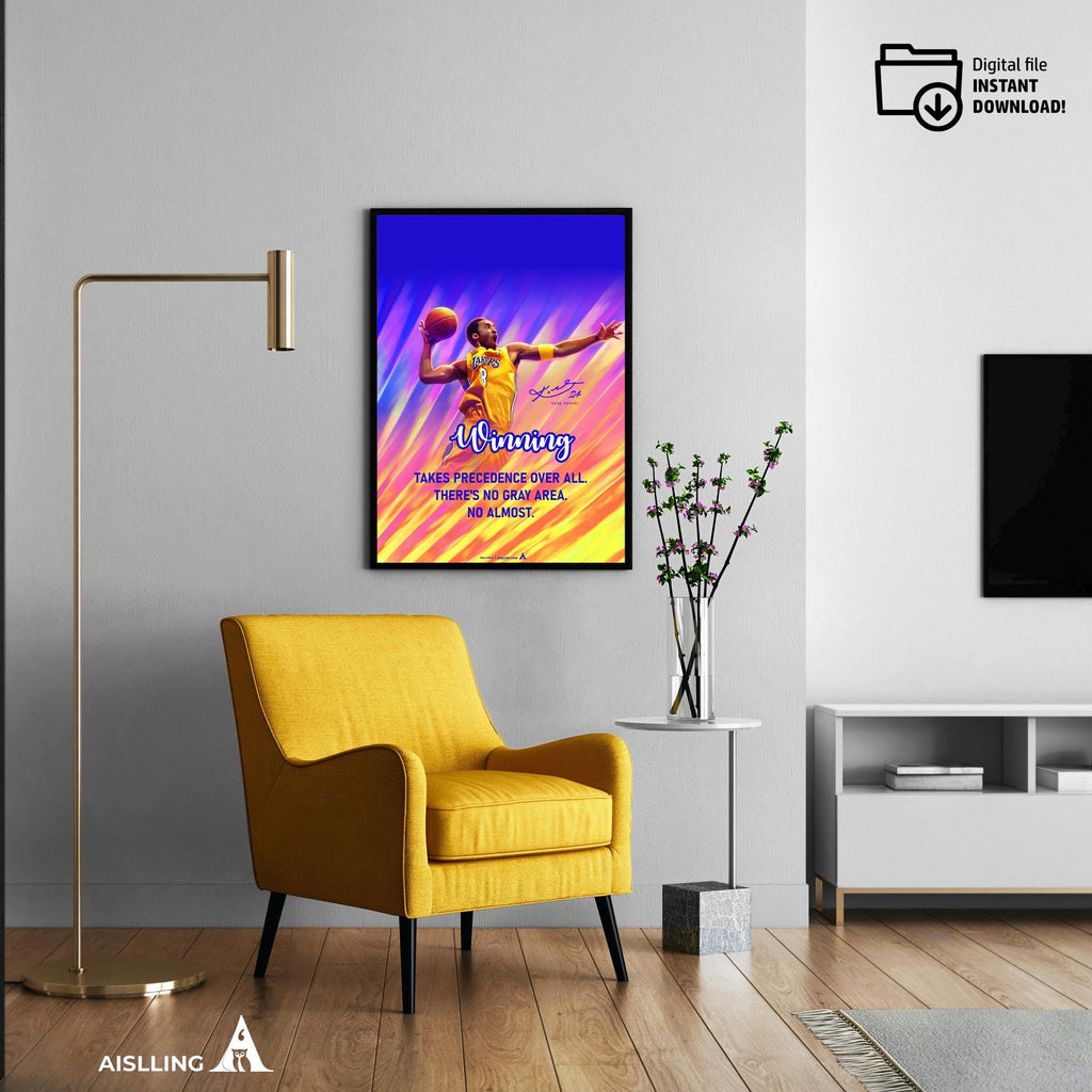 Abstract Wall Art — Kobe Bryant Poster, Minimalist Basketball Printable Quote Wall Art, NBA Black Mamba Mot... | Aislling printable