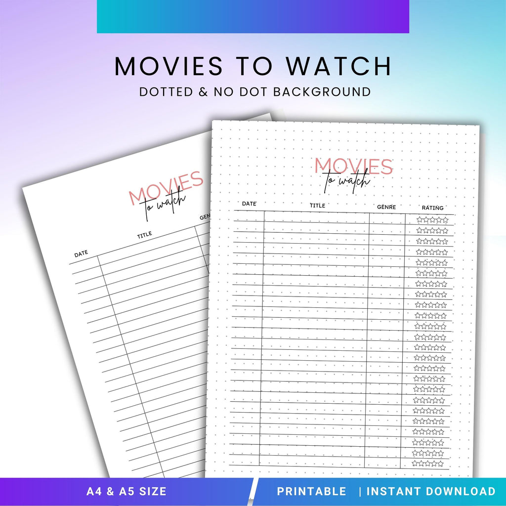 A5 Printable — Movie Review PRINTABLE, Movie Review Log, Movie Night, Movie Review Page, Watch & Rate Films... | Bloom Joyfully printable