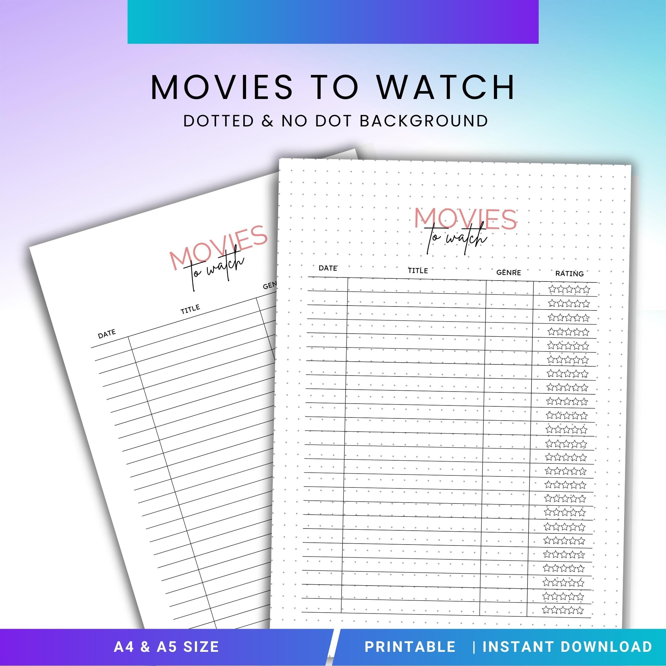 A5 Printable — Movie Review PRINTABLE, Movie Review Log, Movie Night, Movie Review Page, Watch & Rate Films... | Bloom Joyfully printable
