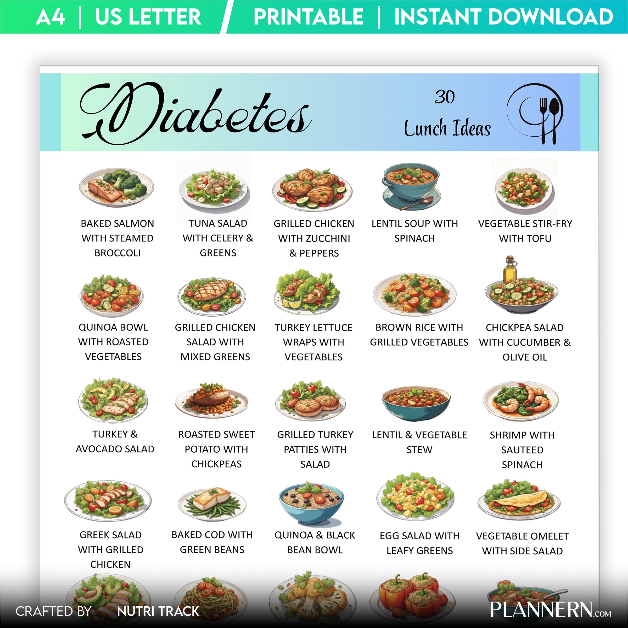 Blood Sugar Control — 30 Diabetes Friendly Lunch Ideas, Low Sugar Lunch Printable PDF, Blood Sugar Friendly... | Nutri Track printable
