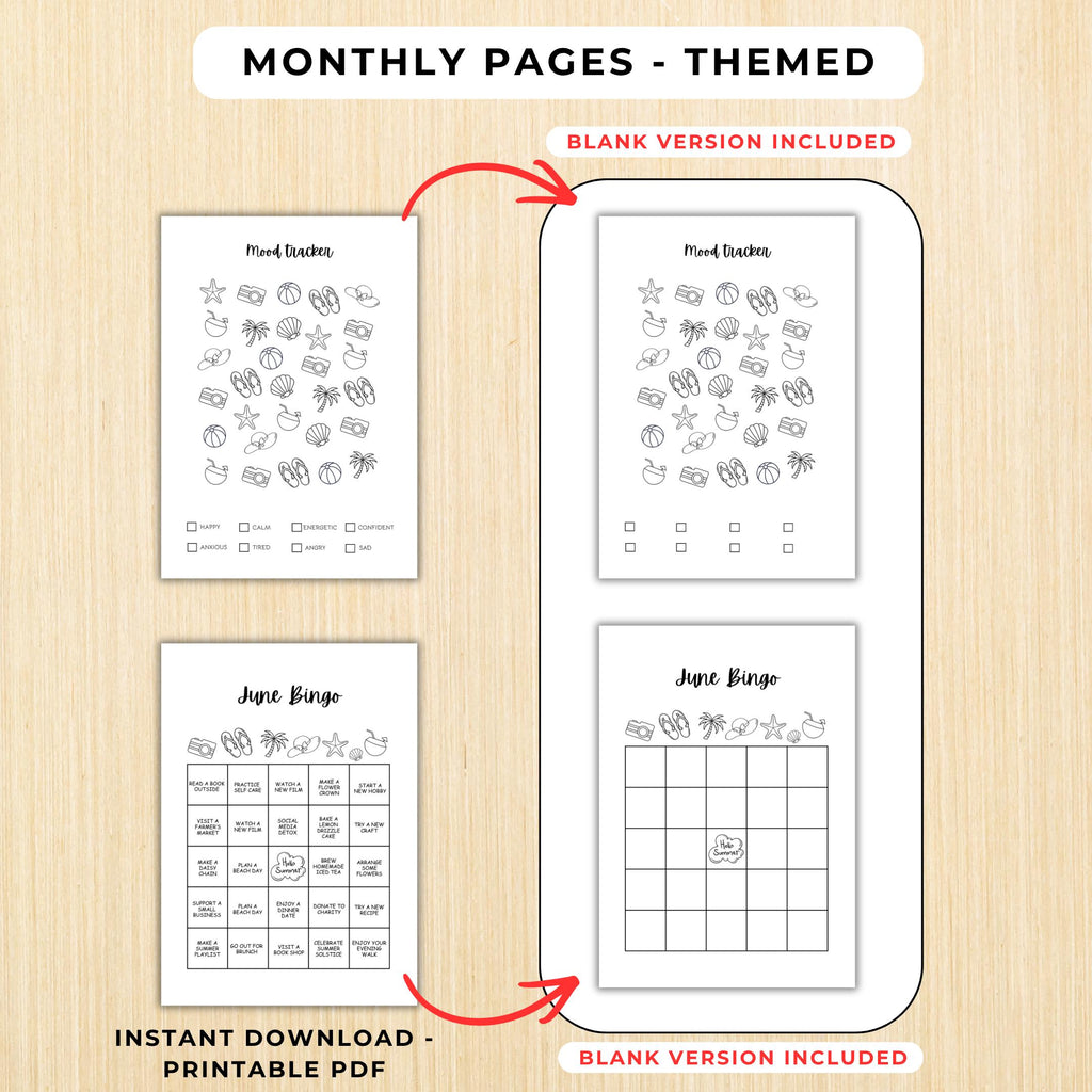 Budget Tracker — June Journal Bundle, Printable Journal pages, June Calendar, Habit Tracker, Monthly Tracke... | Mindfulness printable