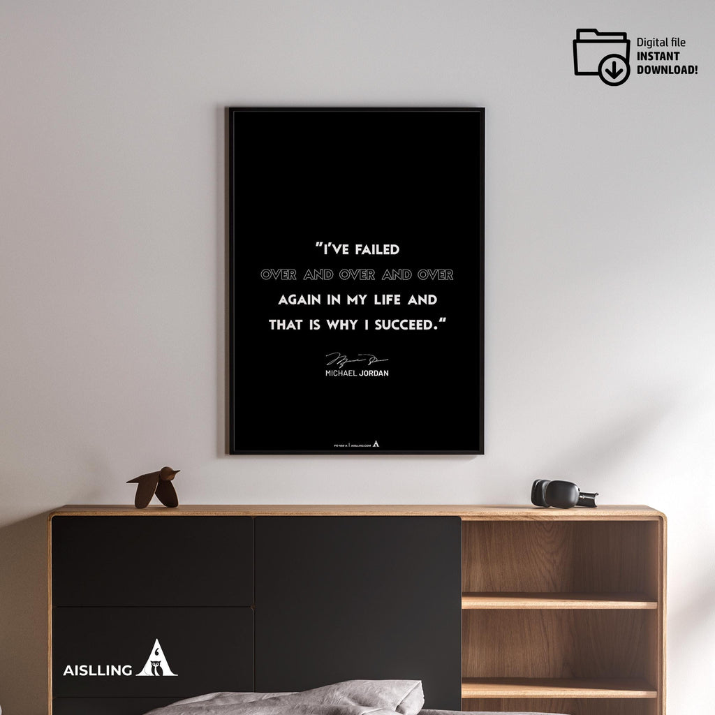 Athlete Quote — Michael Jordan Quote Printable Wall Art, "I've Failed Over and Over", Motivational Basketba... | Aislling printable