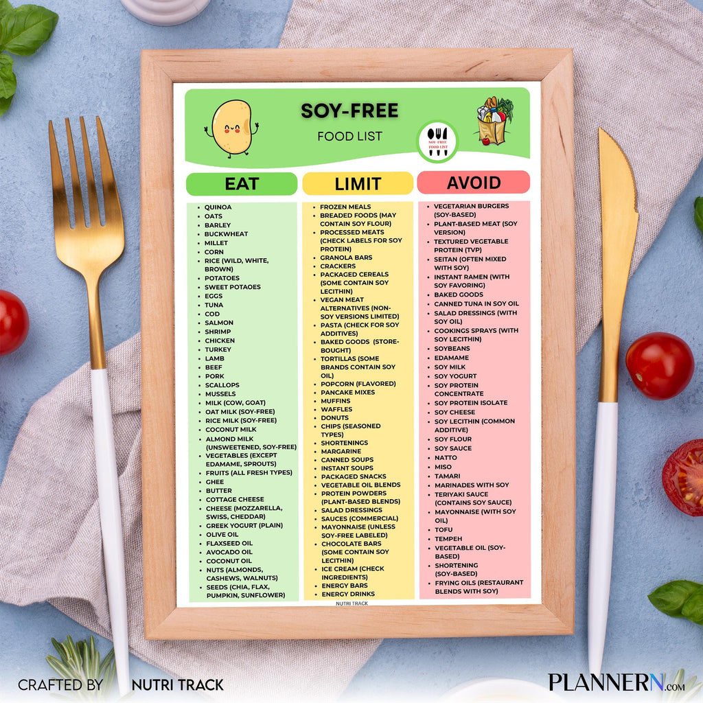 Allergy Food List — Soy Free Food List Printable, Soy Allergy Diet Planner, Foods to Eat & Avoid, Soy Free ... | Nutri Track printable