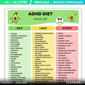Adhd Diet — ADHD Food List Printable, Brain Healthy Foods Chart, Focus Friendly Nutrition Guide, ADHD Diet ... | Nutri Track printable