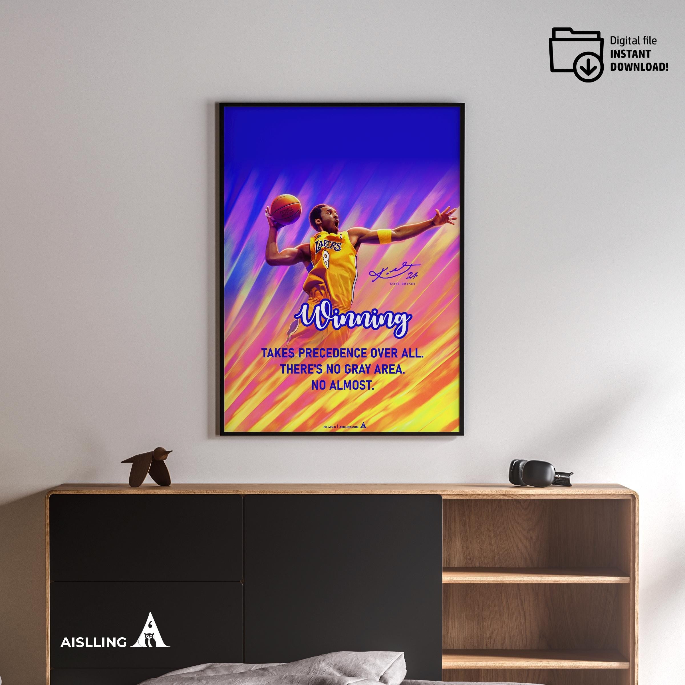 Abstract Wall Art — Kobe Bryant Poster, Minimalist Basketball Printable Quote Wall Art, NBA Black Mamba Mot... | Aislling printable