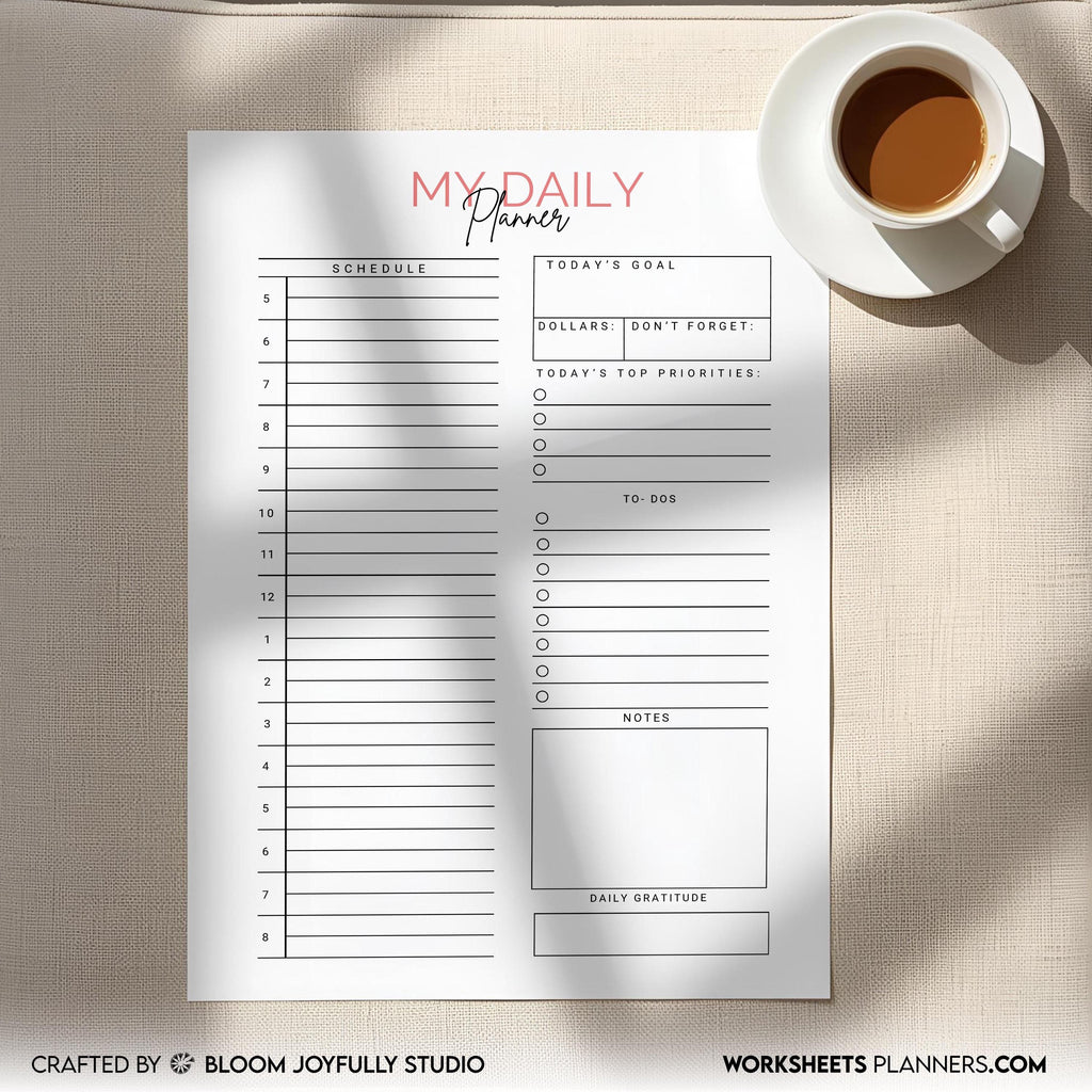 Minimalist Daily Planner, PRINTABLE Daily Planner, Daily Planner for Work/Home, To Do, Undated Planner Inse... | Bloom Joyfully printable