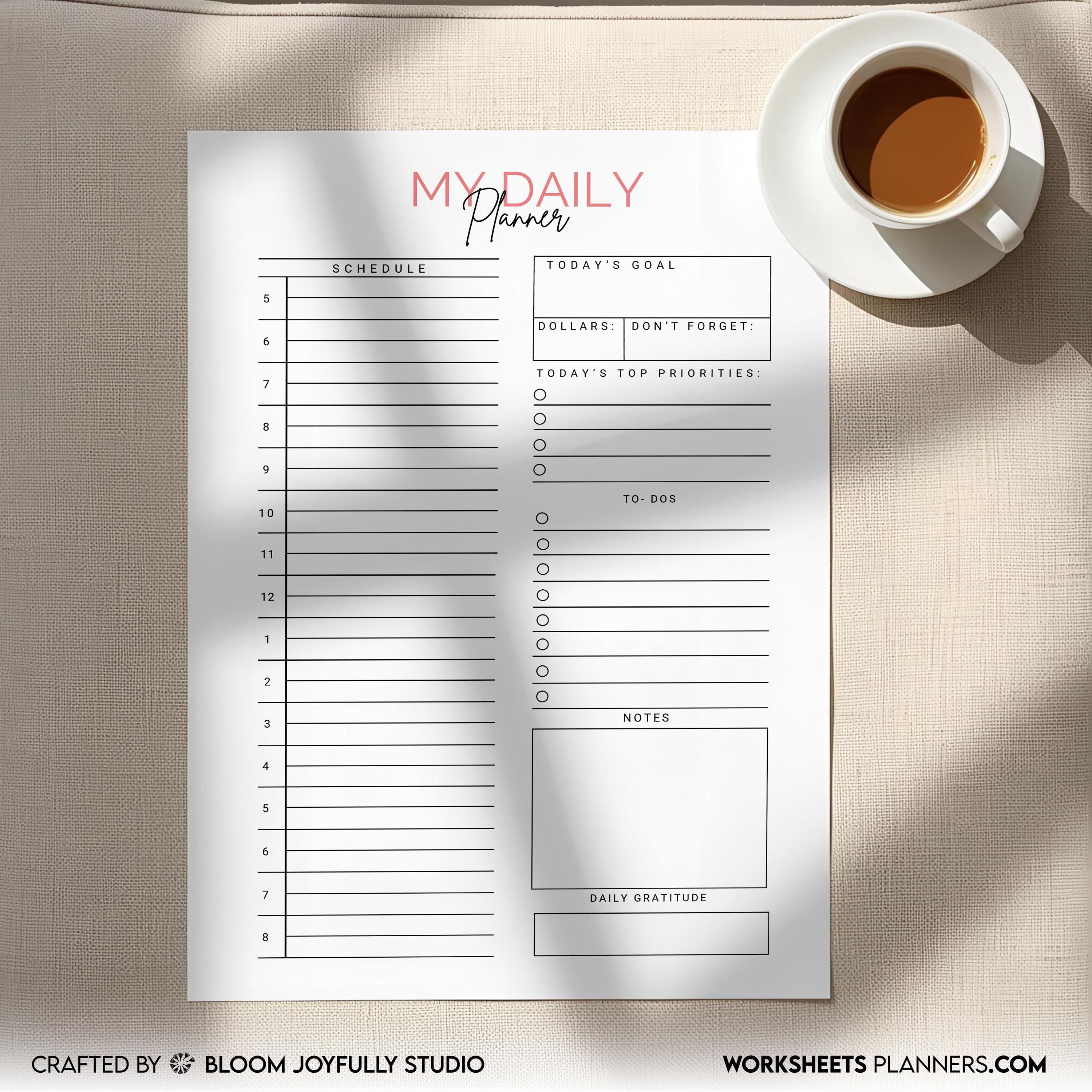 Minimalist Daily Planner, PRINTABLE Daily Planner, Daily Planner for Work/Home, To Do, Undated Planner Inse... | Bloom Joyfully printable