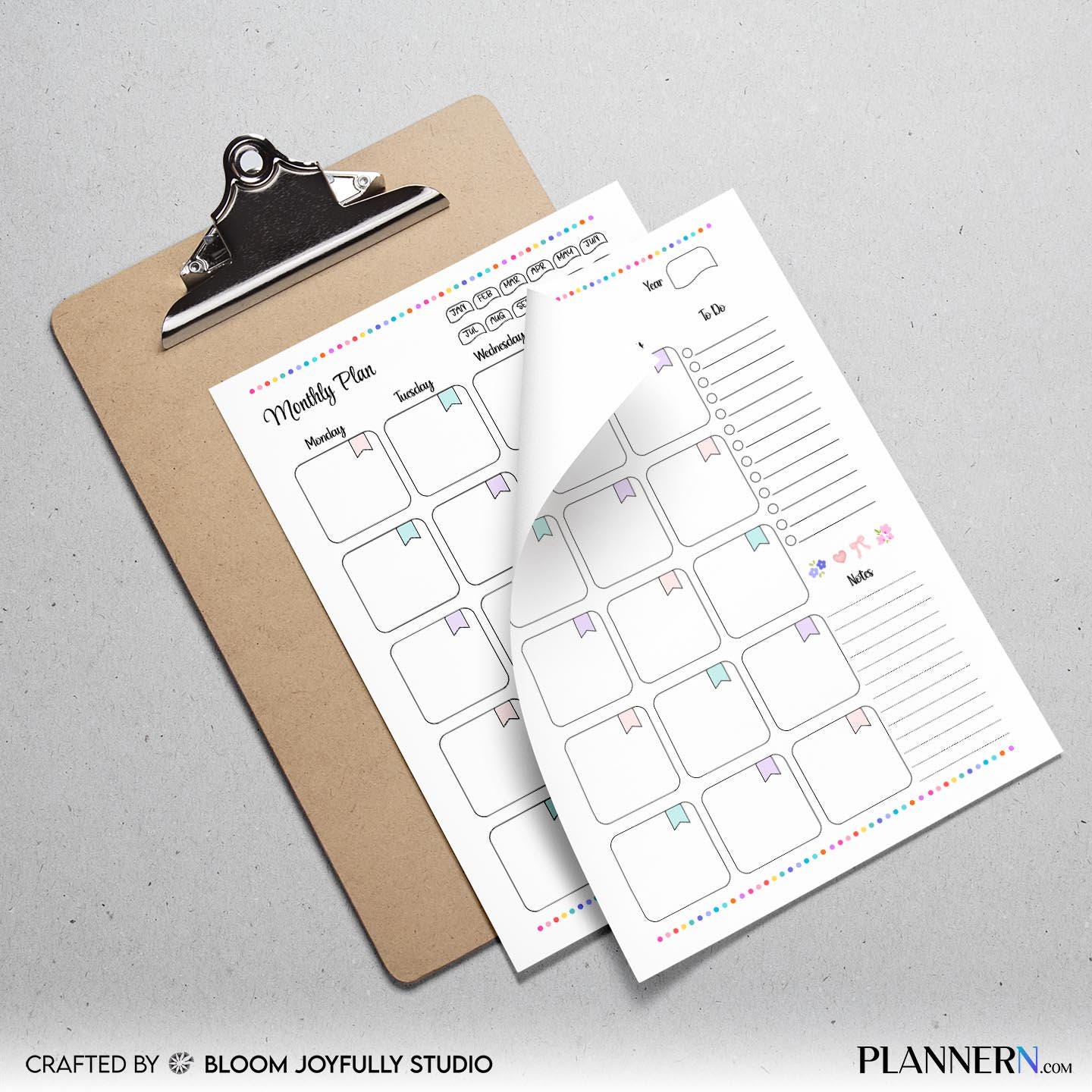 Digital Planner — Monthly Plan Tracker Printable, Monthly Planner PDF, Goal Setting Worksheet, Productivity... | Bloom Joyfully printable