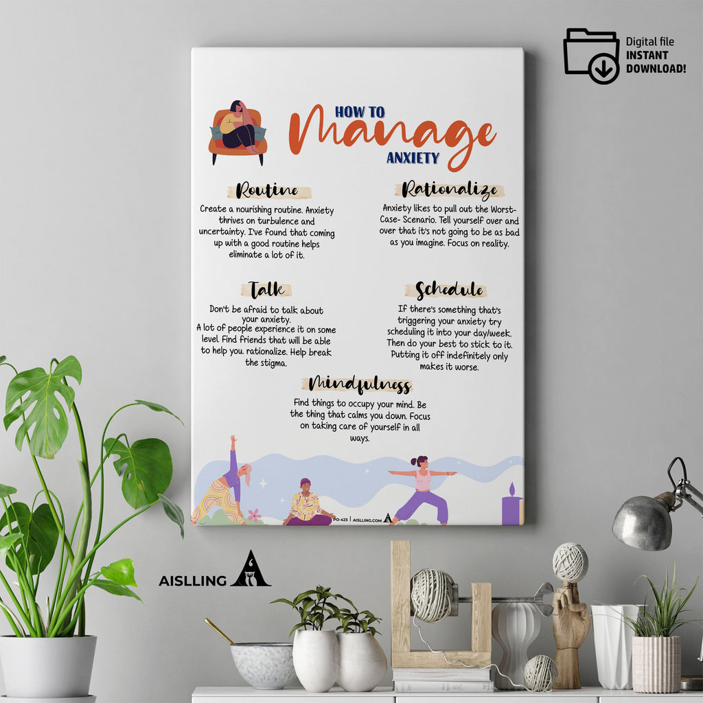 Aislling — How to Manage Anxiety, Happiness Chemicals, Therapy office decor, well being poster, anxiety rel... | Mindfulness printable