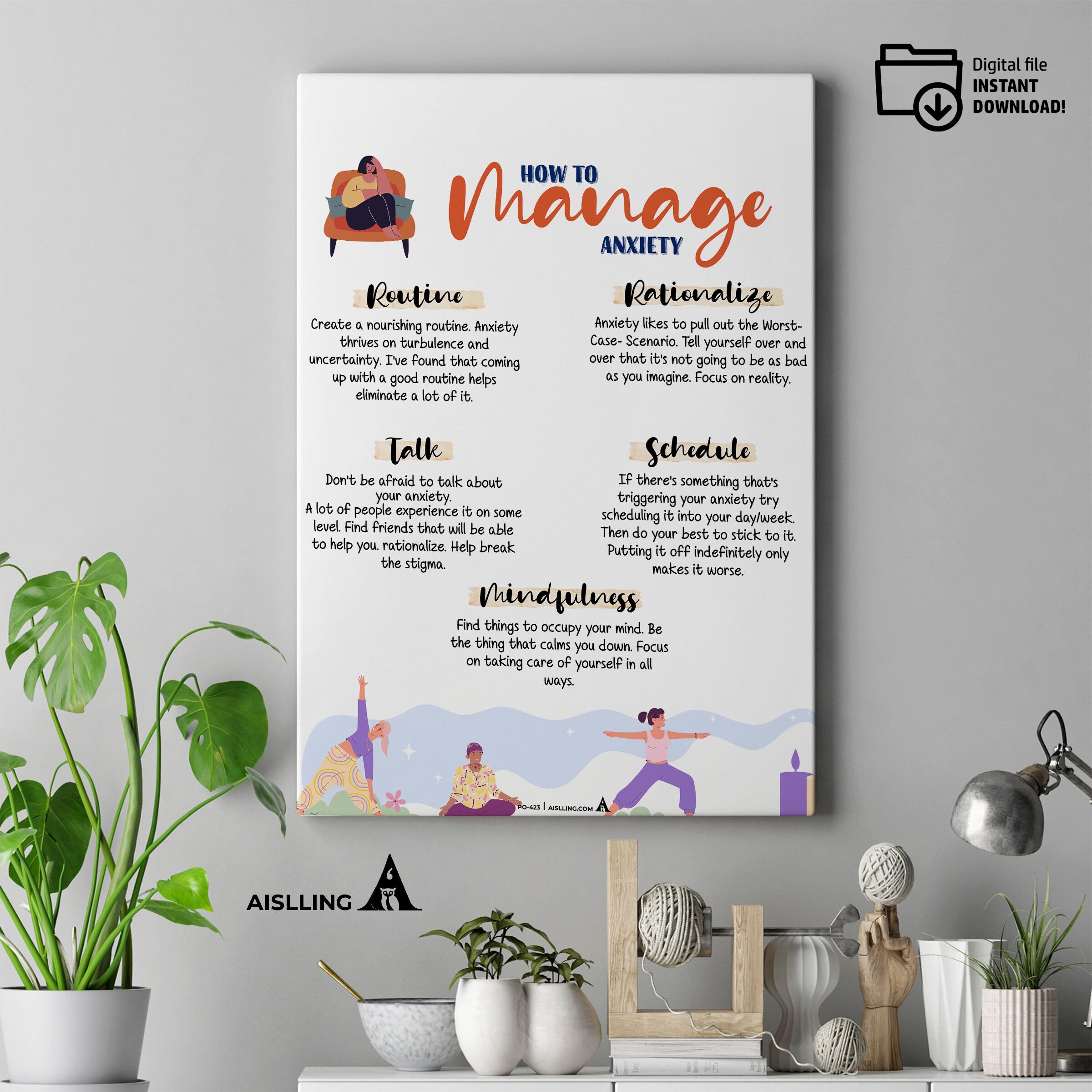 Aislling — How to Manage Anxiety, Happiness Chemicals, Therapy office decor, well being poster, anxiety rel... | Mindfulness printable
