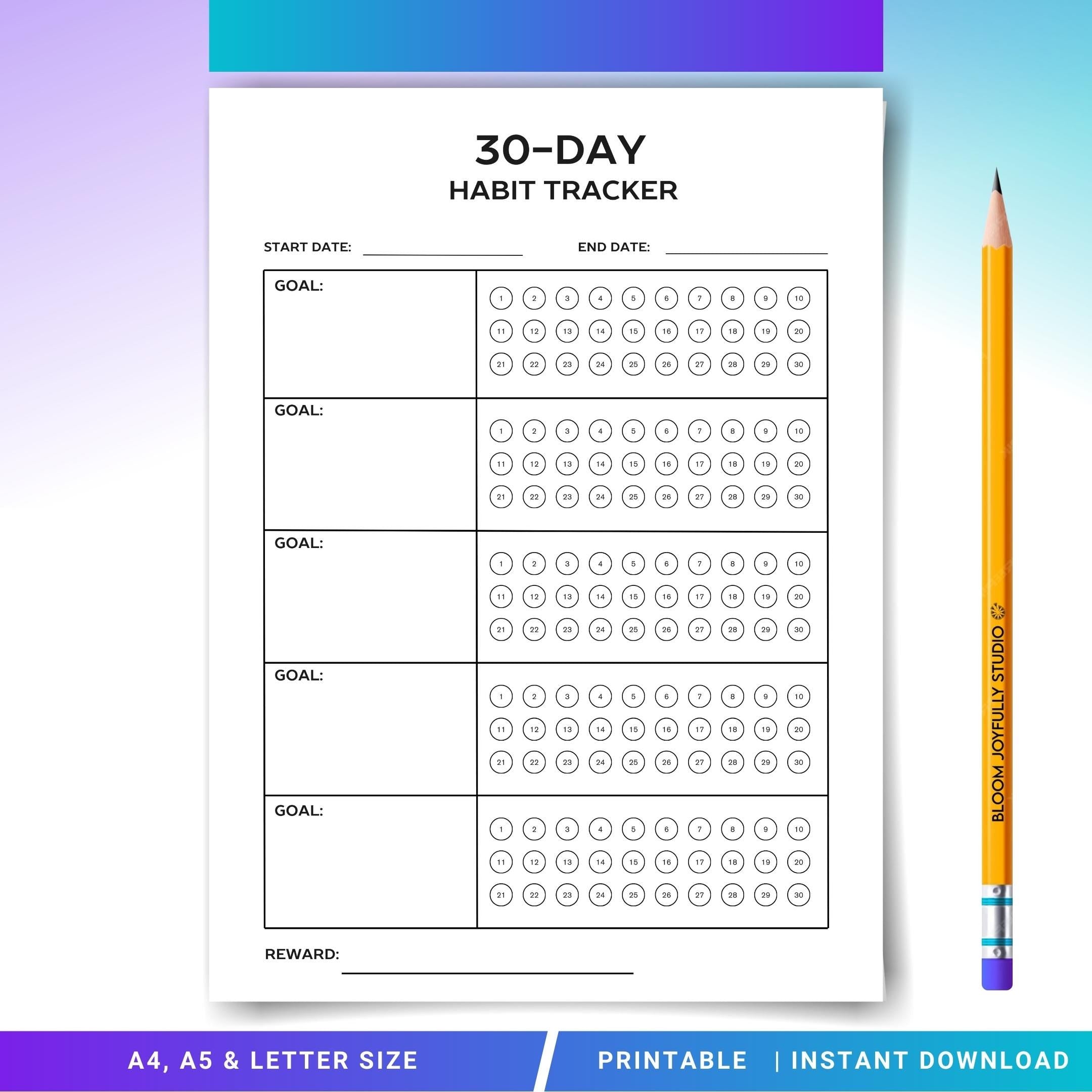 Daily Habits — 30 Day Challenge PRINTABLE, Habit Tracker, Goal Setting, Habit Challenge, A4/A5/Letter/Half,... | Bloom Joyfully printable