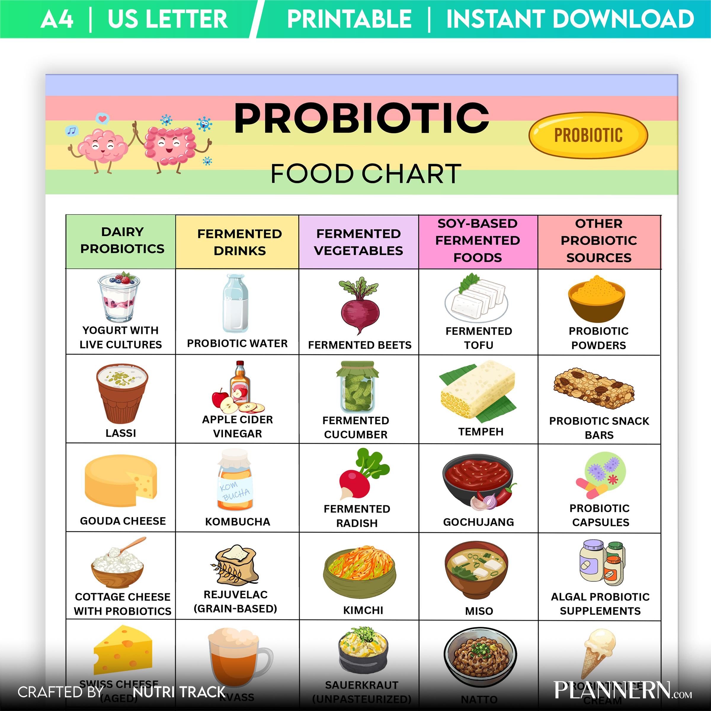 Digestive Health — Probiotic Food List Printable, Gut Health Food Chart, Fermented Foods Guide, Digestive W... | Nutri Track printable