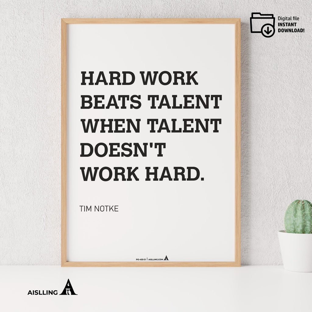 Aislling — Motivational Wall Art Home, Office, or Sports Room, Sports Art Tim Notke Quote "Hard Work Beats ... | Aislling printable