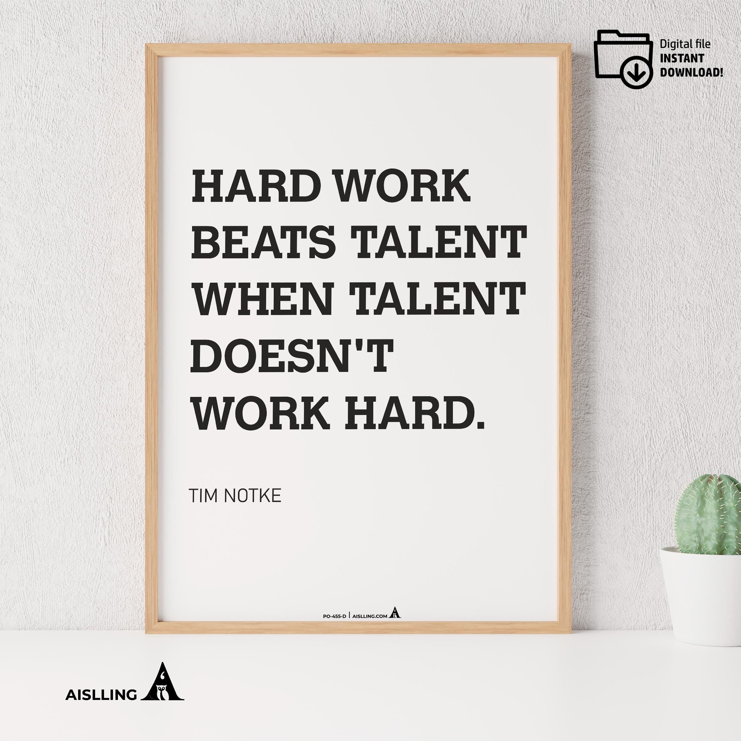 Aislling — Motivational Wall Art Home, Office, or Sports Room, Sports Art Tim Notke Quote "Hard Work Beats ... | Aislling printable