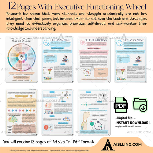 Adhd Worksheets — Executive Functioning Wheel and Strategies, ADHD, Group Therapy Handouts, Working Memory,... | Mindfulness printable