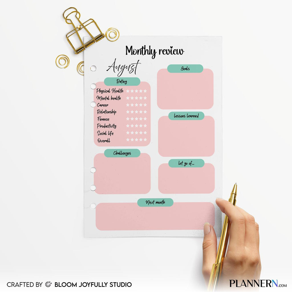 Digital Planner — Monthly Review Planner PRINTABLE, Monthly Reflection Worksheet, Productivity and Goal Rev... | Bloom Joyfully printable