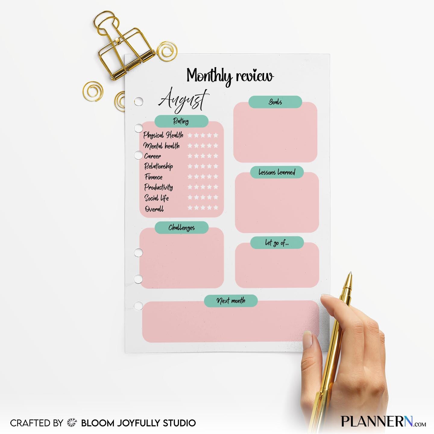Digital Planner — Monthly Review Planner PRINTABLE, Monthly Reflection Worksheet, Productivity and Goal Rev... | Bloom Joyfully printable