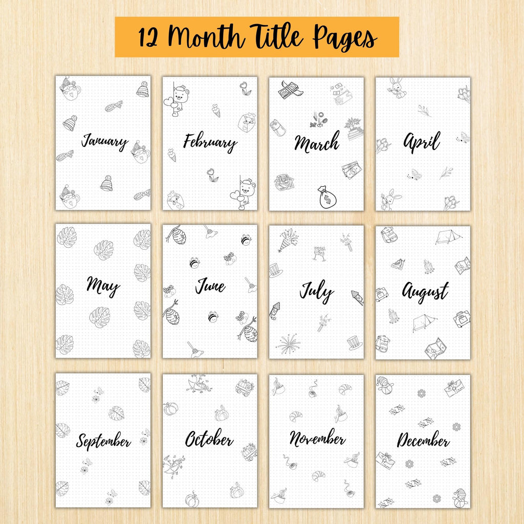 12 Month Cover Pages — 12 Month Title Page Bundle, Printable Monthly Planner Covers, PRINTABLE TITLE PAGE, ... | Bloom Joyfully printable