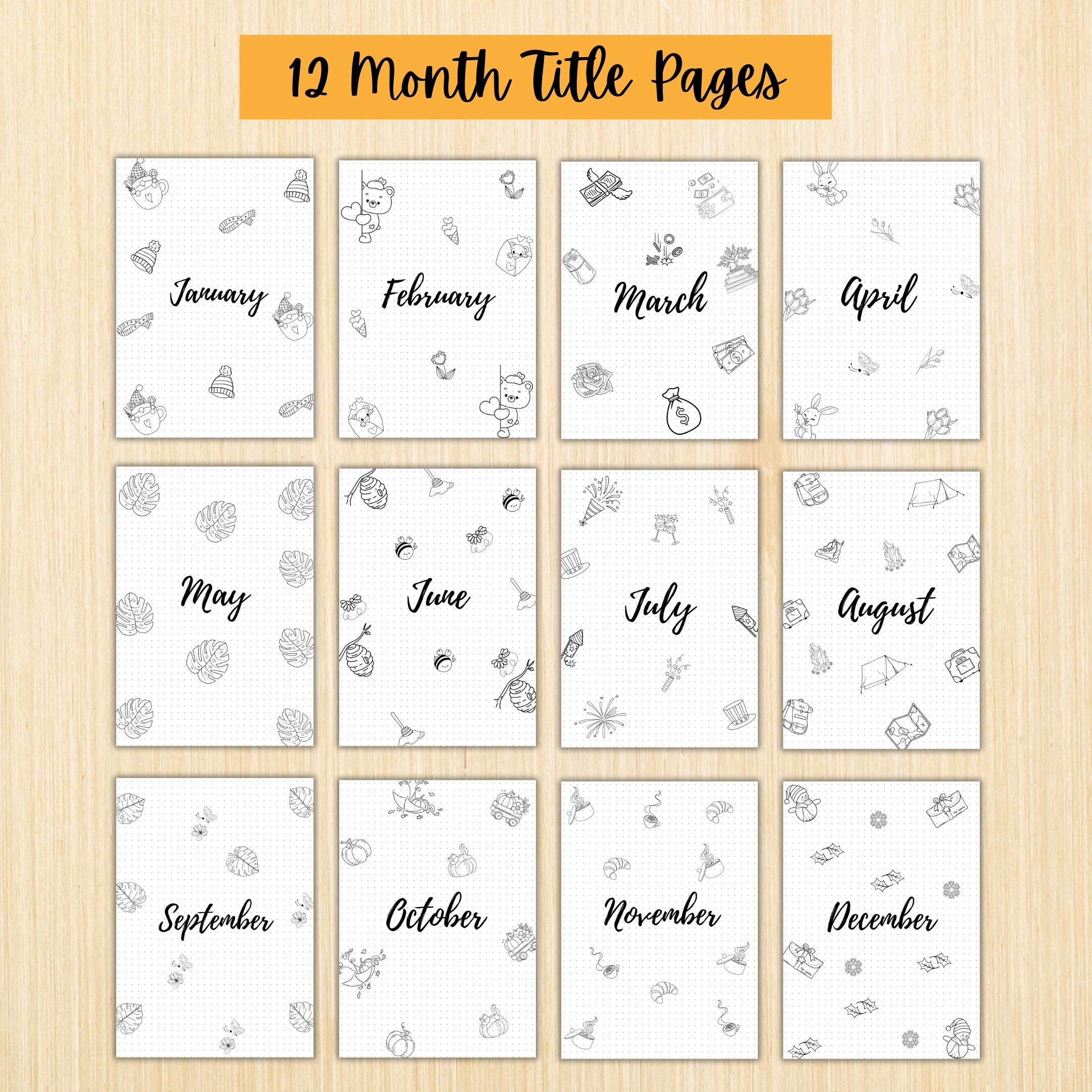 12 Month Cover Pages — 12 Month Title Page Bundle, Printable Monthly Planner Covers, PRINTABLE TITLE PAGE, ... | Bloom Joyfully printable