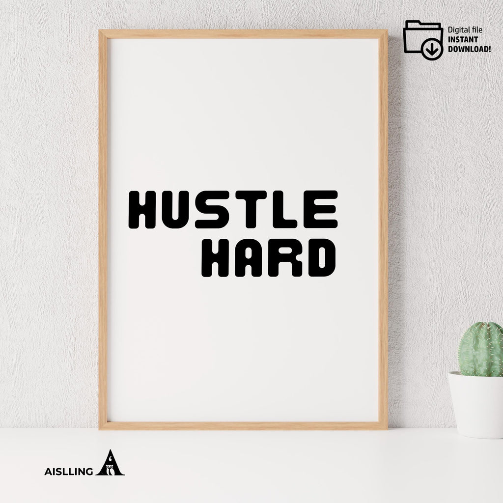 Boho Typography Wall — Hustle Hard Printable Wall Art, Motivational Quote Poster, Pastel Affirmation Print,... | Mindfulness printable