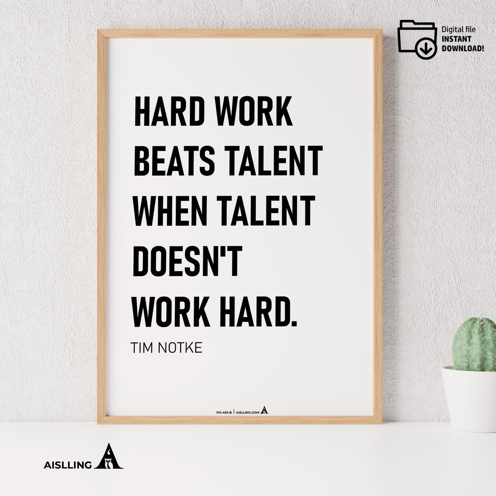 Aislling — Motivational Wall Art Home, Office, or Sports Room, Sports Art Tim Notke Quote "Hard Work Beats ... | Aislling printable