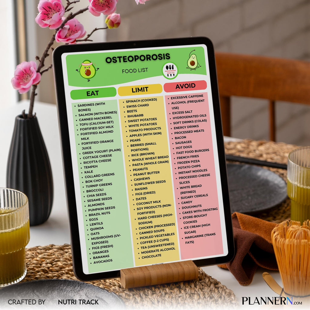 Bone Health — Osteoporosis Food List Printable, Bone Health Food Guide, Calcium Rich Foods Chart, Healthy A... | Nutri Track printable