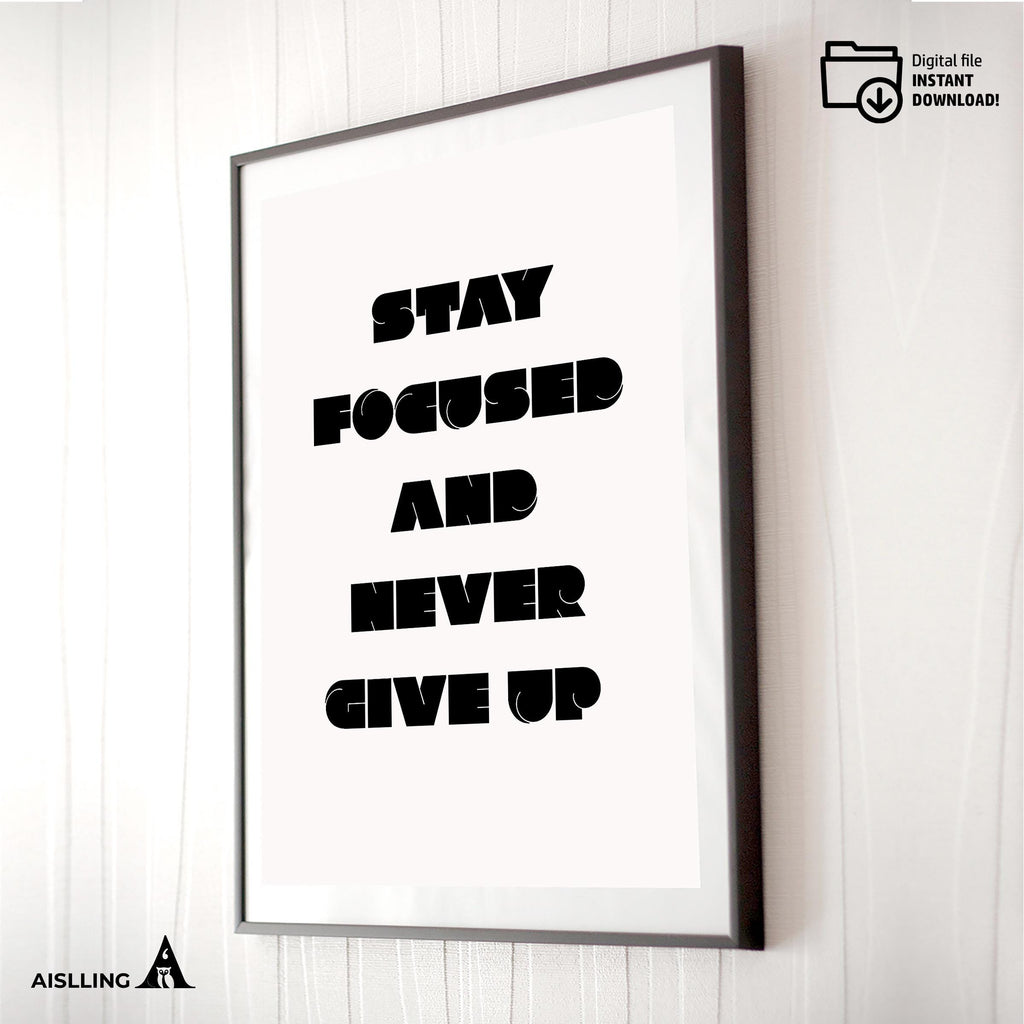 Black White Print — Stay Focused Printable Wall Art, Motivational Quote Poster, Pastel Affirmation Print, A... | Aislling printable