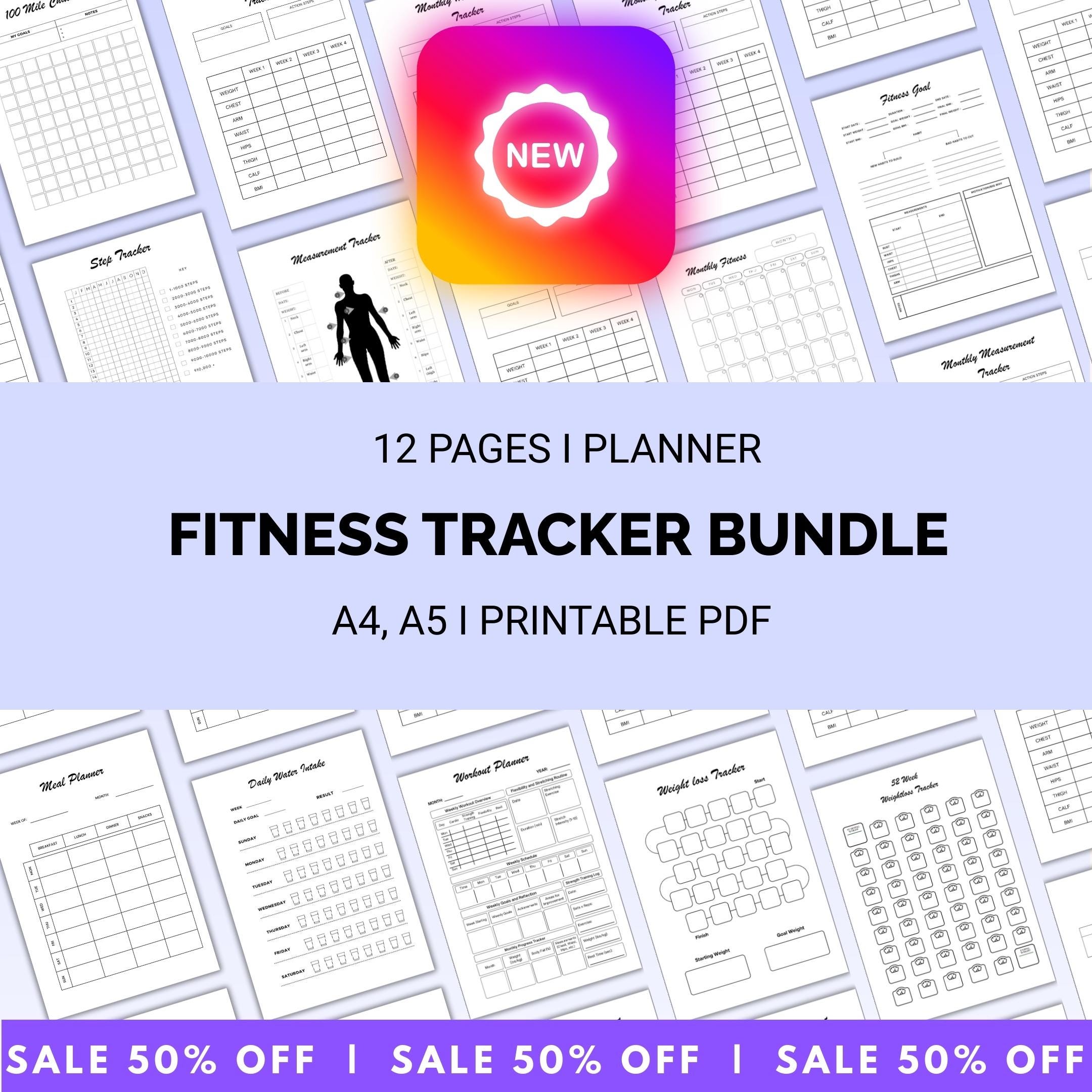 Activity Tracker — FITNESS tracker Bundle, Digital Planner Pages, A4 & A5 SIZE, PRINTABLE journal Pages (Bu... | Nutri Track printable